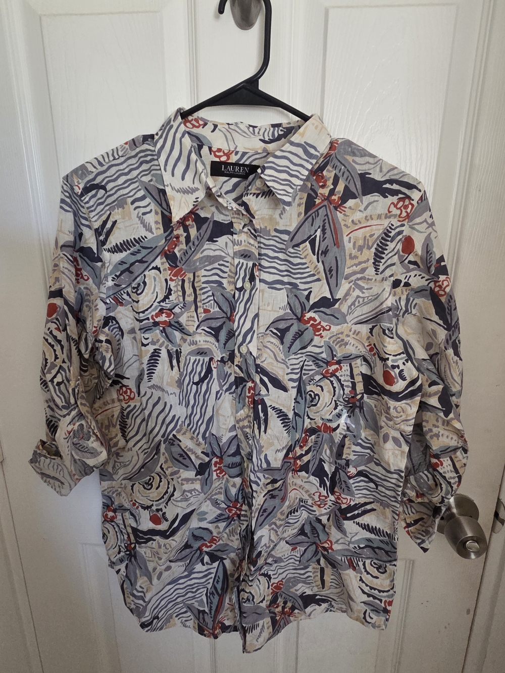 Lauren Ralph Lauren Beige Floral-Print Women's Linen Blend Shirt